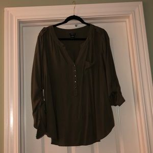 Olive Green Roll-up Sleeve Dress Top